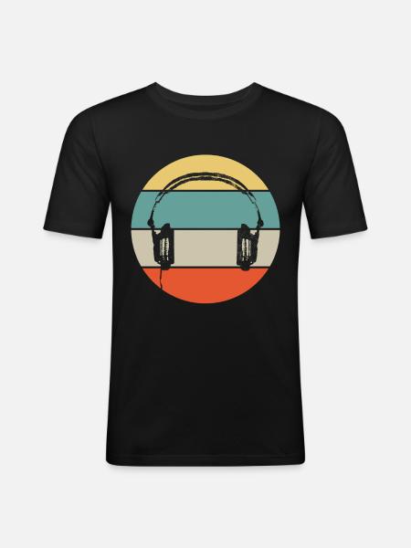 DJ Techno Retro - Männer Slim Fit T-Shirt - Schwarz