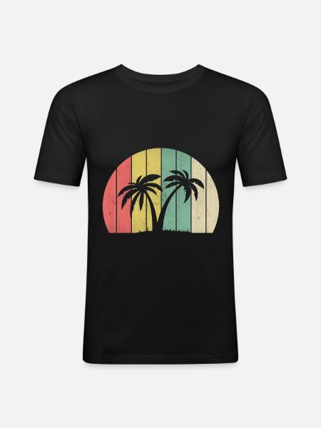 Palmen - Männer Slim Fit T-Shirt - Schwarz