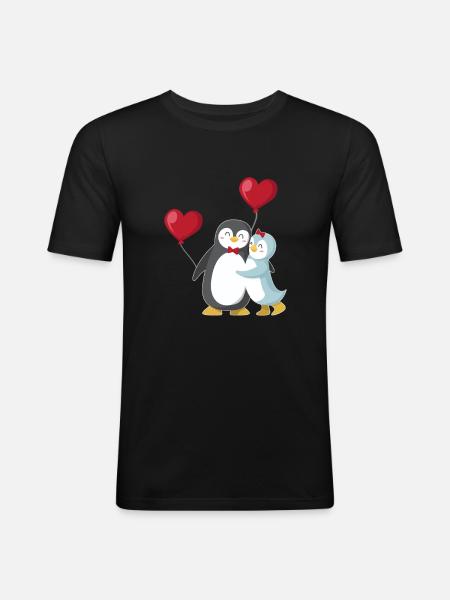 Pinguin Liebe - Männer Slim Fit T-Shirt - Schwarz