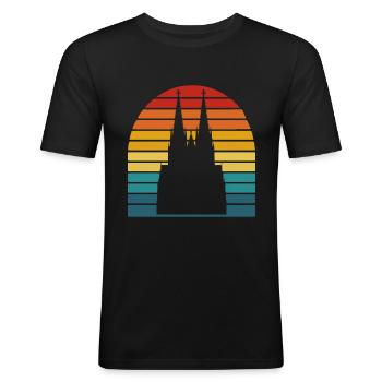 Köln Dom Retro Vintage Kölsch Kölner - Männer Slim Fit T-Shirt - Schwarz - Vorne - Nik (191cm)