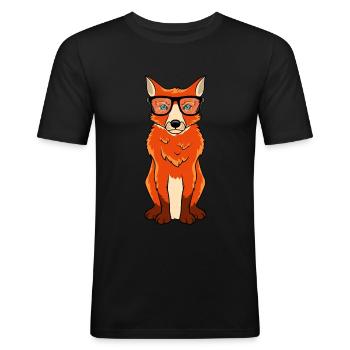 Sly clever fox with glasses nerd cute gift - Men's Slim Fit T-Shirt - black - Front - Nik (191cm)
