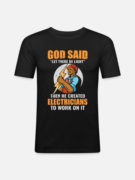Électricien proverbe tension énergie - T-shirt près du corps Homme - noir