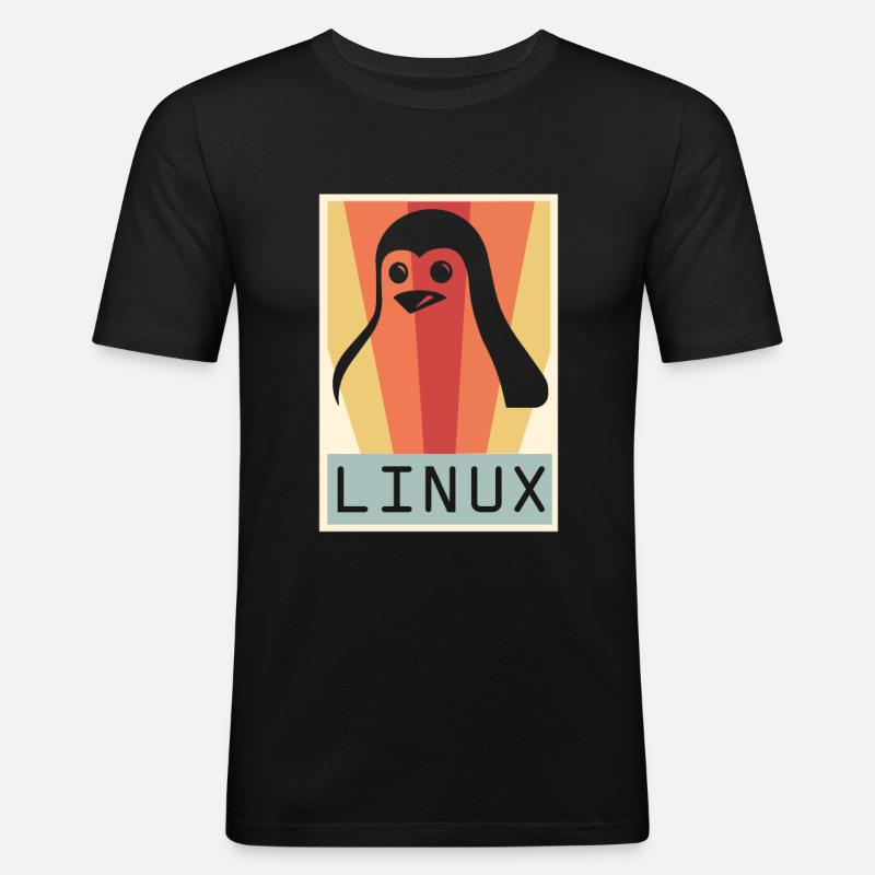 Geek Linux Pingouin PC Nerd IT Expert - T-shirt près du corps Homme - noir