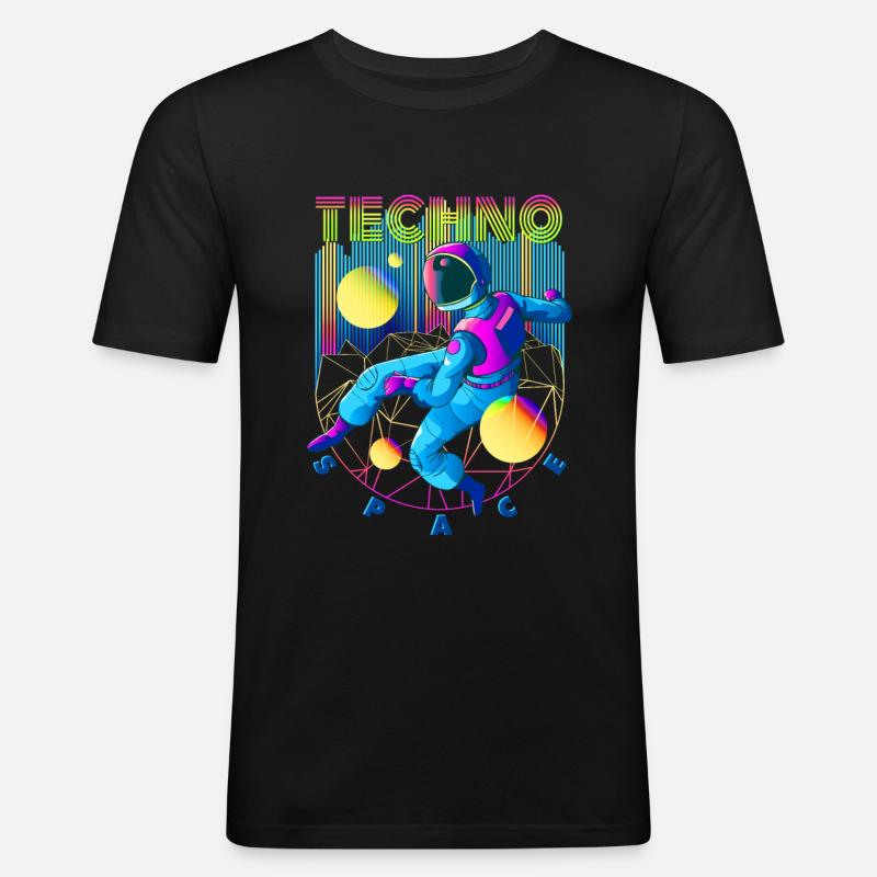 Techno Weltraum - Männer Slim Fit T-Shirt - Schwarz
