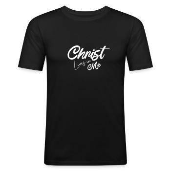 Christ vit en moi Christ Jésus Christian - T-shirt près du corps Homme - noir - Devant - Nik (191cm)