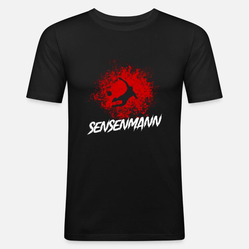 Verteidiger Grätsche Sensenmann Abwehrspieler - Männer Slim Fit T-Shirt - Schwarz
