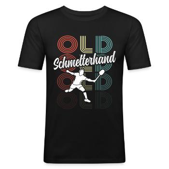 Badminton - Old Schmetterhand - Männer Slim Fit T-Shirt - Schwarz - Vorne - Nik (191cm)