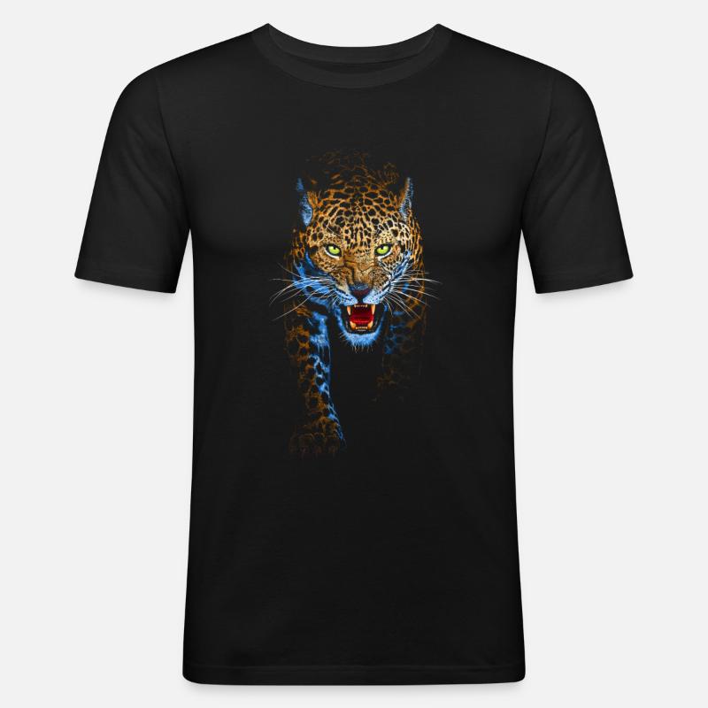 Ganzer realistischer Leopard - Männer Slim Fit T-Shirt - Schwarz
