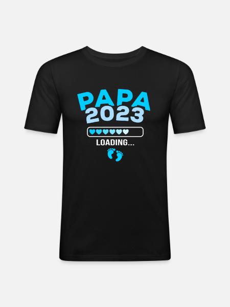Papa 2023 loading - Männer Slim Fit T-Shirt - Schwarz