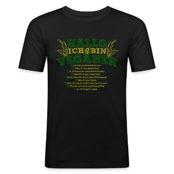Veganer - Männer Slim Fit T-Shirt - Schwarz - Vorne - Nik (191cm)