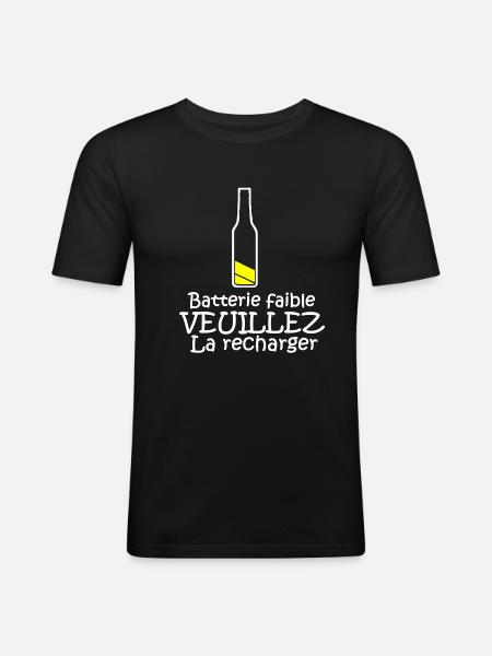 Batterie faible - T-shirt près du corps Homme - noir