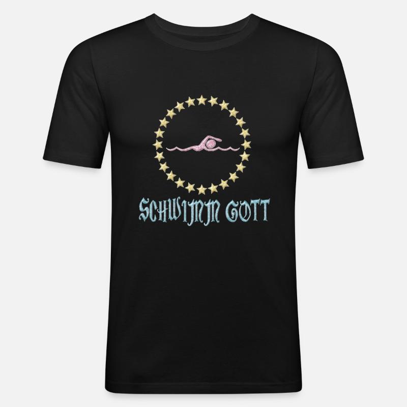Schwimm Gott - Männer Slim Fit T-Shirt - Schwarz