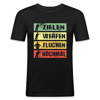 Dart Darstpieler Zielen Werfen Fluchen Nochmal - Männer Slim Fit T-Shirt - Schwarz - Vorne - Nik (191cm)