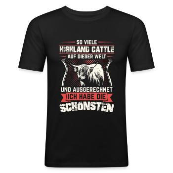 Hochlandrind Hochland Rind Highland Cattle Kuh - Männer Slim Fit T-Shirt - Schwarz - Vorne - Nik (191cm)