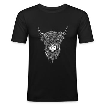 Bovins Highland Bovins Highland Vaches Highland - T-shirt près du corps Homme - noir - Devant - Nik (191cm)