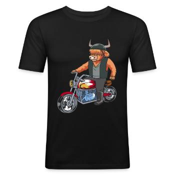 Hochlandrind Highland cattle cow biker motorcycle - Men's Slim Fit T-Shirt - black - Front - Nik (191cm)