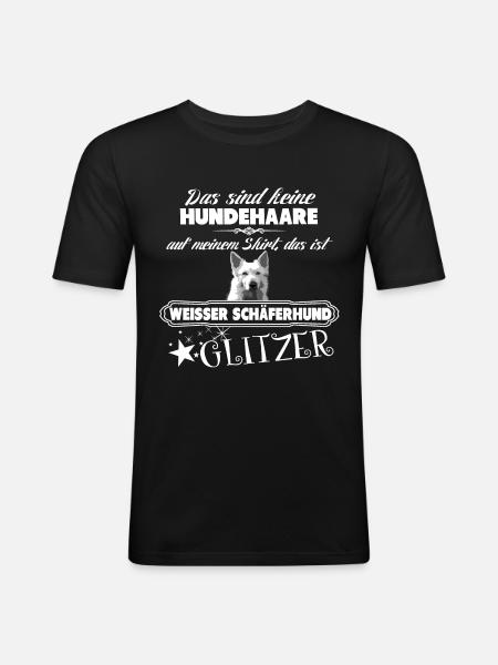 WEISSER SCHÄFERHUND GLITZER - Männer Slim Fit T-Shirt - Schwarz