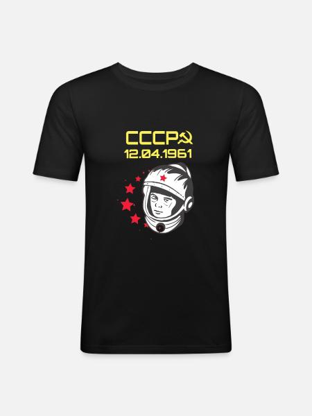 Gagarin sssr comunque - Maglietta aderente da uomo - nero