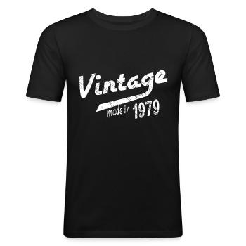 Année de naissance 1979 - T-shirt près du corps Homme - noir - Devant - Nik (191cm)