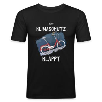 Damit Klimaschutz klappt mit dem Klapprad 20 Zoll. - Männer Slim Fit T-Shirt - Schwarz - Vorne - Nik (191cm)
