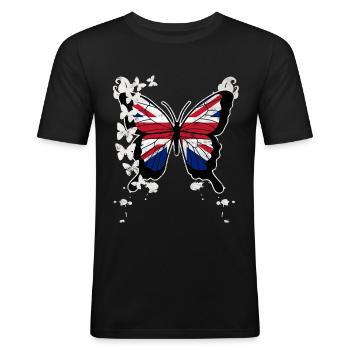 Butterfly Union Jack - Men's Slim Fit T-Shirt - black - Front - Nik (191cm)