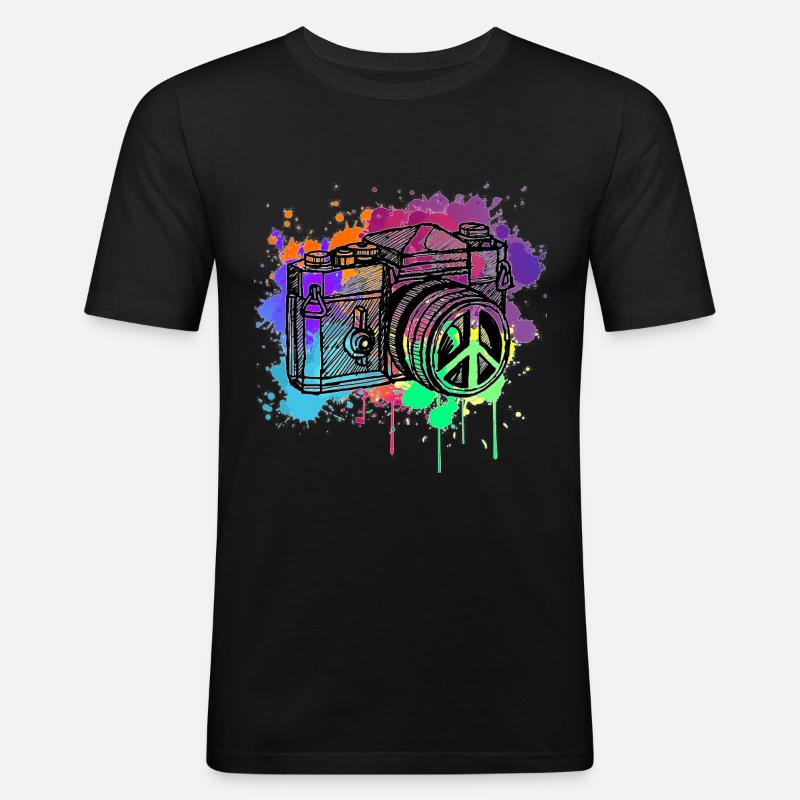 Kamera - Männer Slim Fit T-Shirt - Schwarz