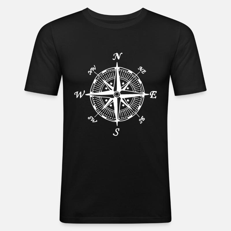 Kompass - Männer Slim Fit T-Shirt - Schwarz