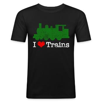 Zuege Eisenbahn Herz - Männer Slim Fit T-Shirt - Schwarz - Vorne - Nik (191cm)