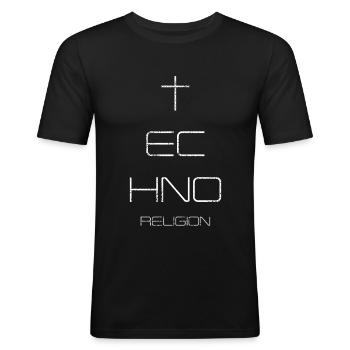 Religion techno - T-shirt près du corps Homme - noir - Devant - Nik (191cm)