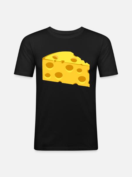 Kaese mit Loechern - Männer Slim Fit T-Shirt - Schwarz