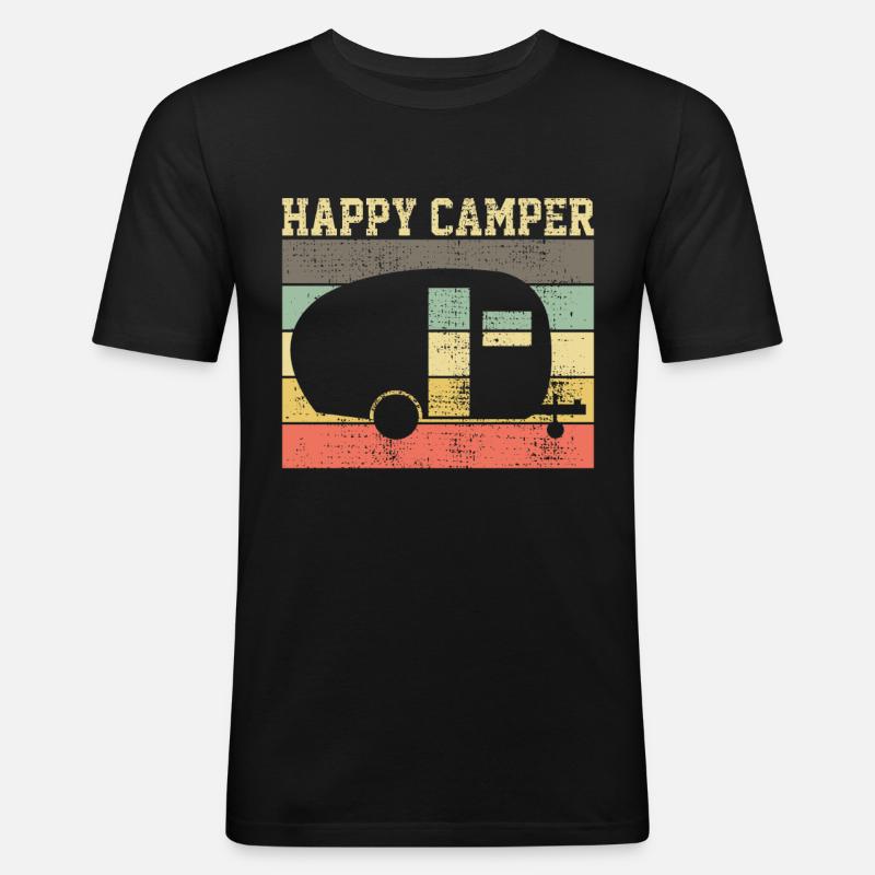 Campen Camping Gluecklich - Männer Slim Fit T-Shirt - Schwarz