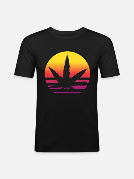 Cannabis leaf Retro Sunset - Men's Slim Fit T-Shirt - black