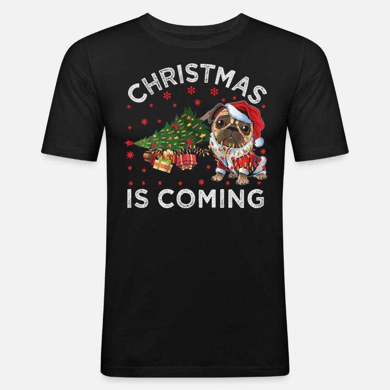 Noël arrive version chien - T-shirt près du corps Homme - noir
