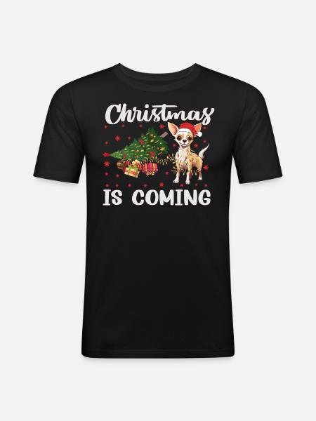 Noël arrive version chien - T-shirt près du corps Homme - noir