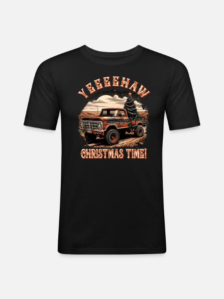 Yeehaw C’est Noël – Camionnette - T-shirt près du corps Homme - noir