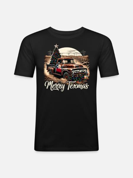 Merry Texmas – Camionnette - T-shirt près du corps Homme - noir