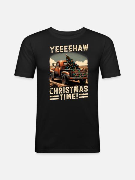 Yeehaw C’est Noël – Camionnette - T-shirt près du corps Homme - noir