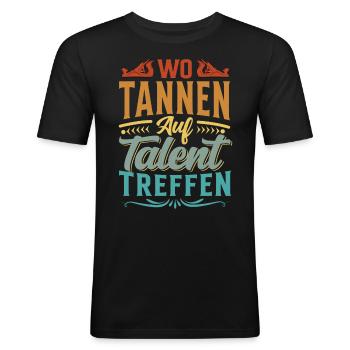Retro Förster Waldarbeiter Spruch - Tanne - Männer Slim Fit T-Shirt - Schwarz - Vorne - Nik (191cm)