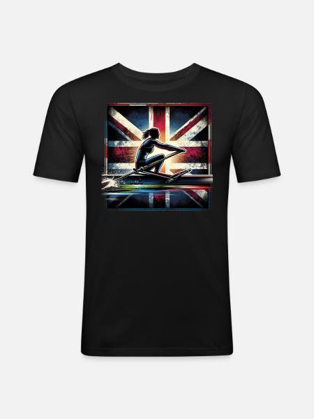 Rower with British flag - Men's Slim Fit T-Shirt - black
