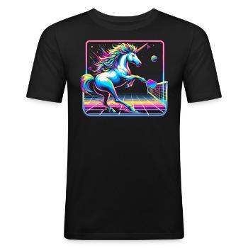 Pickleball-Enthusiast, Einhorn-Liebhaber, Paddelsp - Männer Slim Fit T-Shirt - Schwarz - Vorne - Nik (191cm)