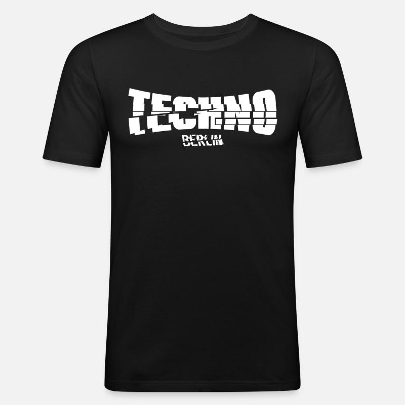 Techno Berlin Glitch Logo - Männer Slim Fit T-Shirt - Schwarz