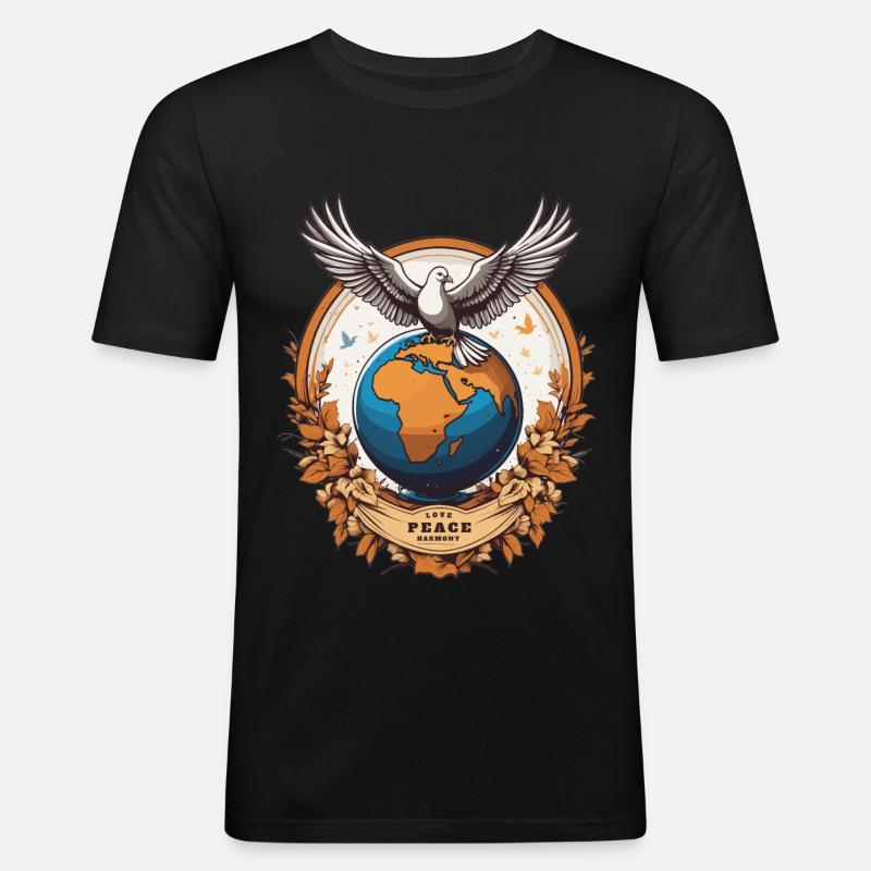 Weltfrieden auf der Erde - Männer Slim Fit T-Shirt - Schwarz