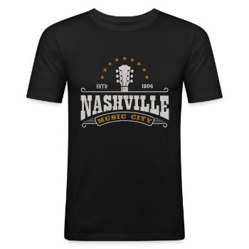 Nashville Music City Tennessee Gitarre USA Amerika - Männer Slim Fit T-Shirt - Schwarz - Vorne - Nik (191cm)