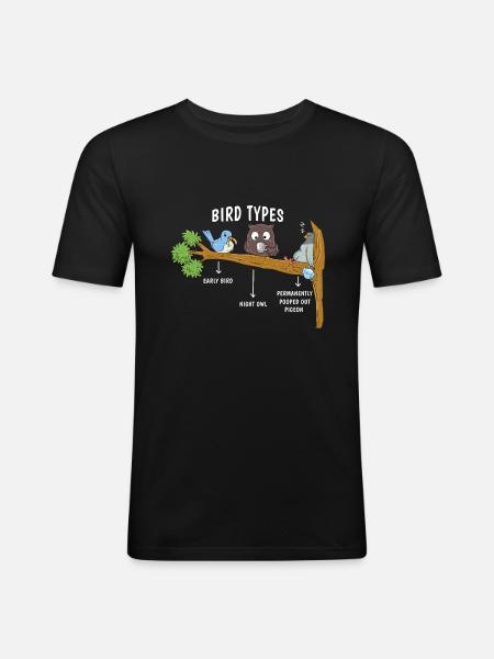 Vogelarten für Kaffeeliebhaber - Männer Slim Fit T-Shirt - Schwarz