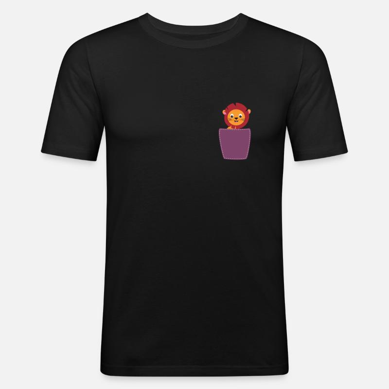 Löwe in der Brusttasche Katze - Männer Slim Fit T-Shirt - Schwarz