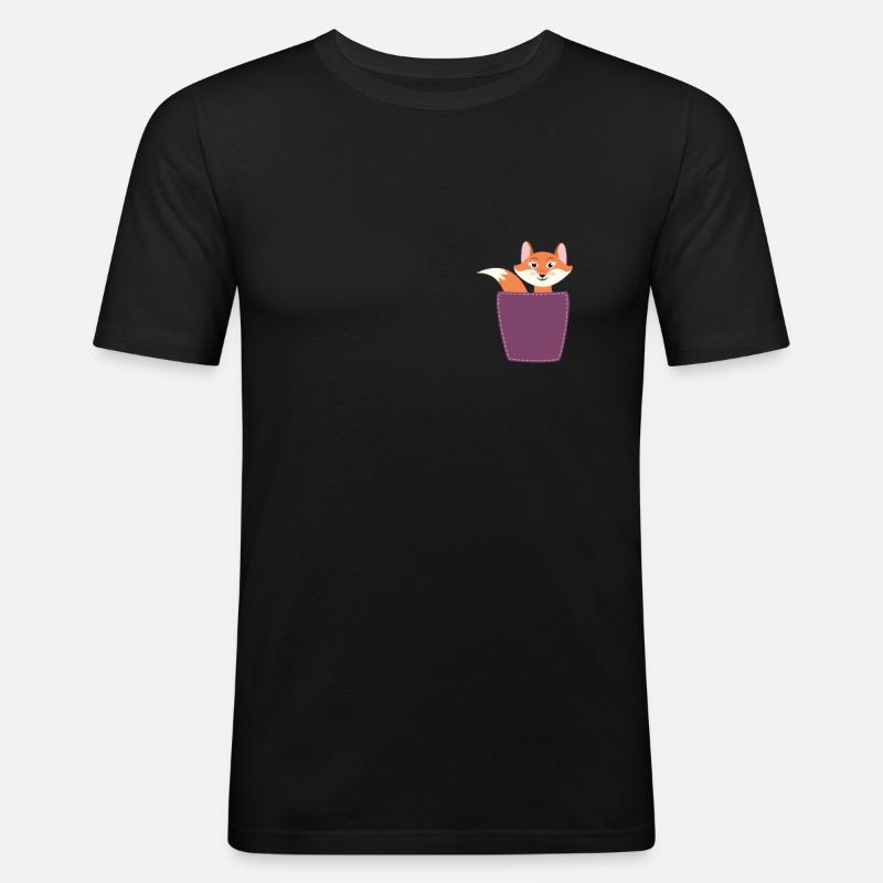Fuchs in Brusttasche - Männer Slim Fit T-Shirt - Schwarz