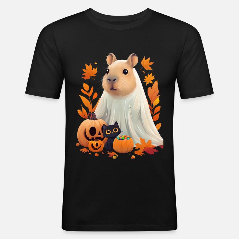 Halloween Capybara Katze Geist Geschenkidee - Männer Slim Fit T-Shirt - Schwarz