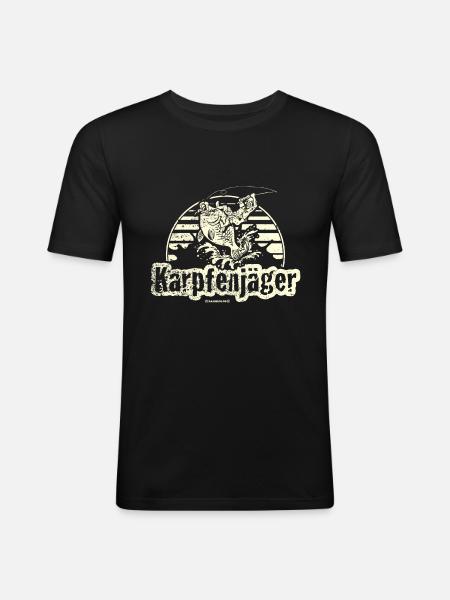 Angel Designs RAHMENLOS Karpfenjäger - Männer Slim Fit T-Shirt - Schwarz