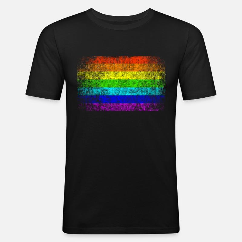 Peace Regenbogen Flagge - Männer Slim Fit T-Shirt - Schwarz