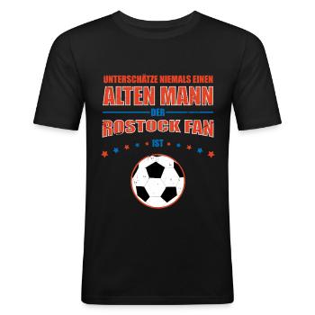 Alter Mann - Rostock Fußball Fan | Retro Vintage - Männer Slim Fit T-Shirt - Schwarz - Vorne - Nik (191cm)